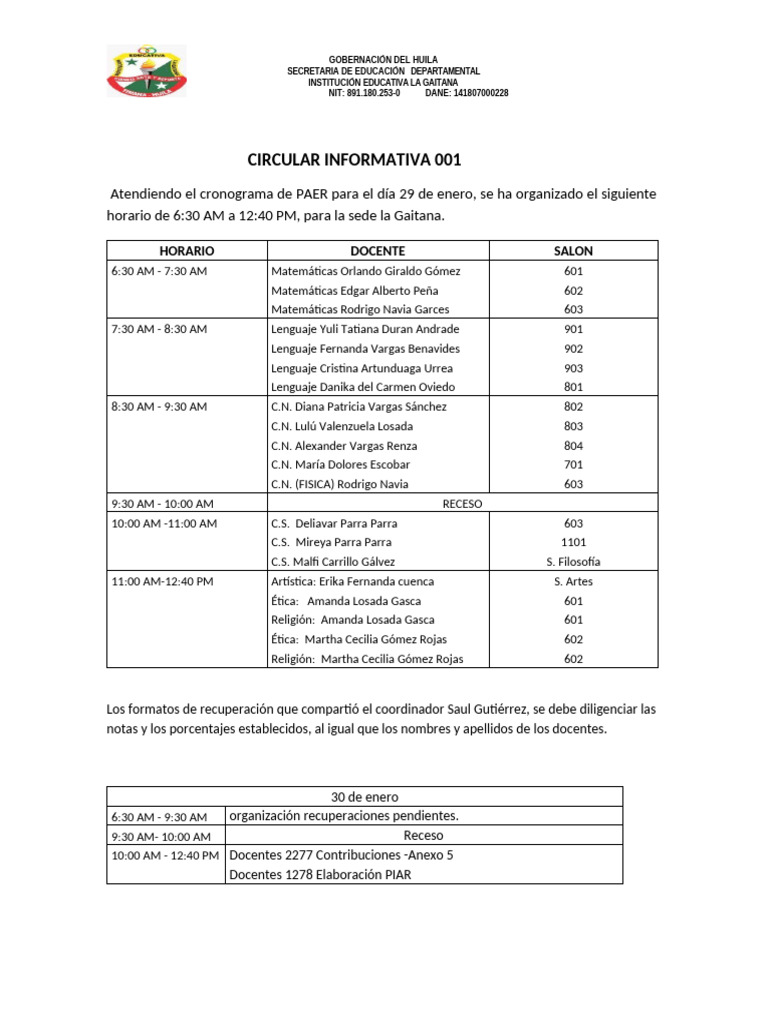 Circular 001 | PDF