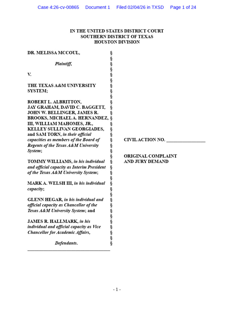 McCoul V Texas AM University System | PDF | Academic Freedom | First ...