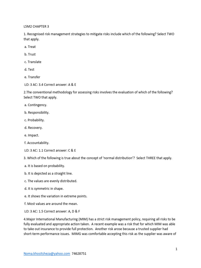 L5M2 Revision Prac - Chapter 3 | PDF | Risk Management | Risk