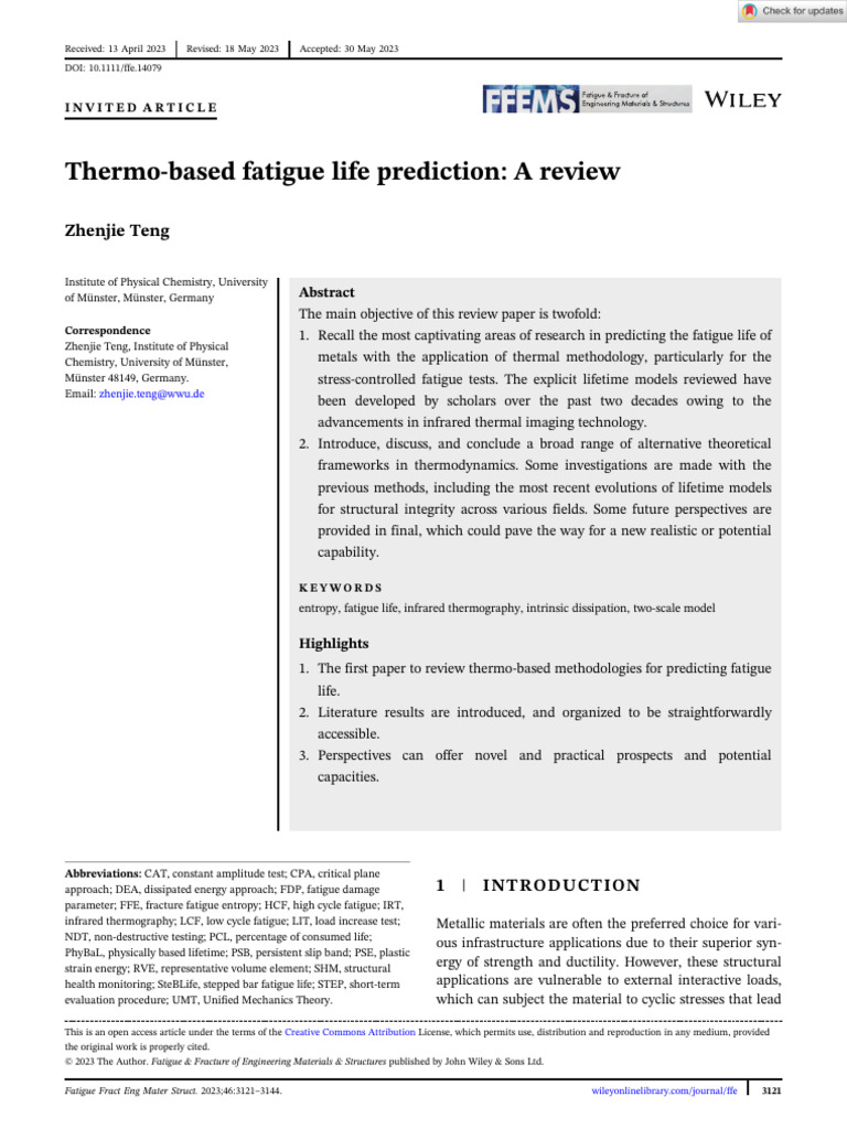 Thermo-Based Fatigue Life Prediction: A Review: Zhenjie Teng | PDF ...
