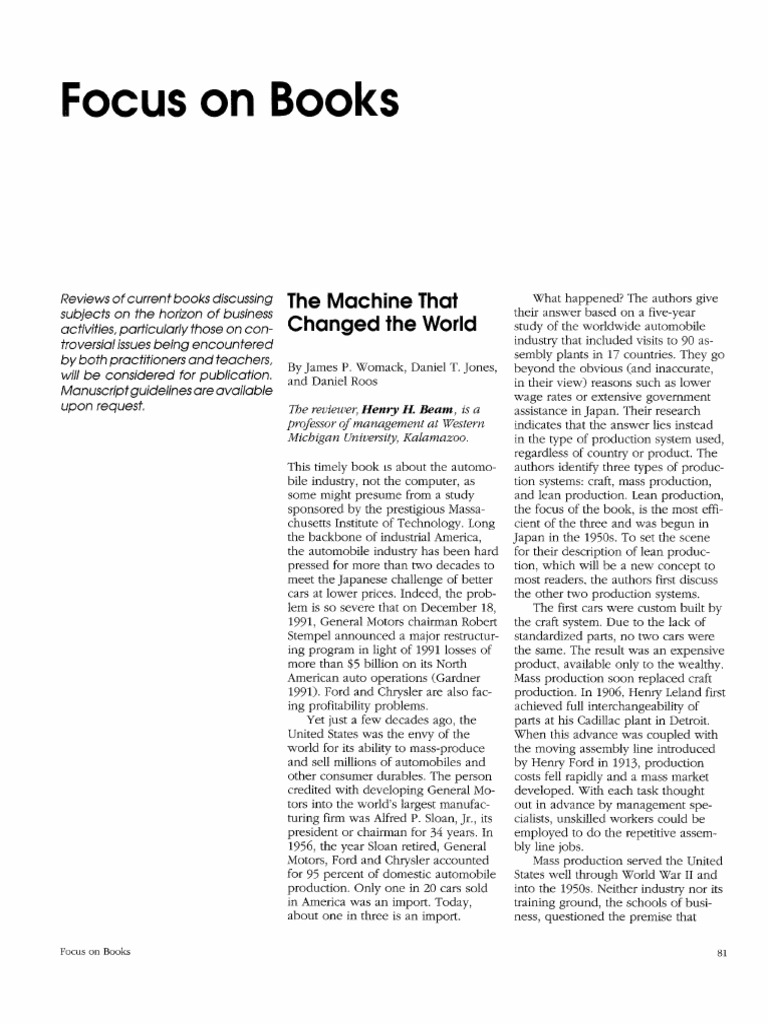 The Machine That Changed The World | PDF | Lean Manufacturing ...