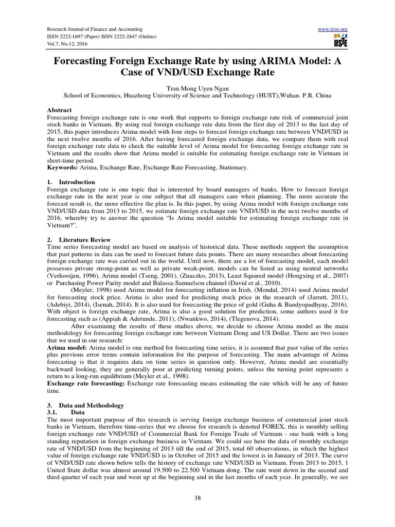 Forecasting Foreign Exchange Rate by Using ARIMA Model a Case of VNDUSD ...