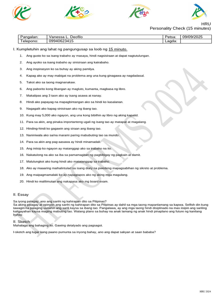 Personality Check Oct2024 | PDF