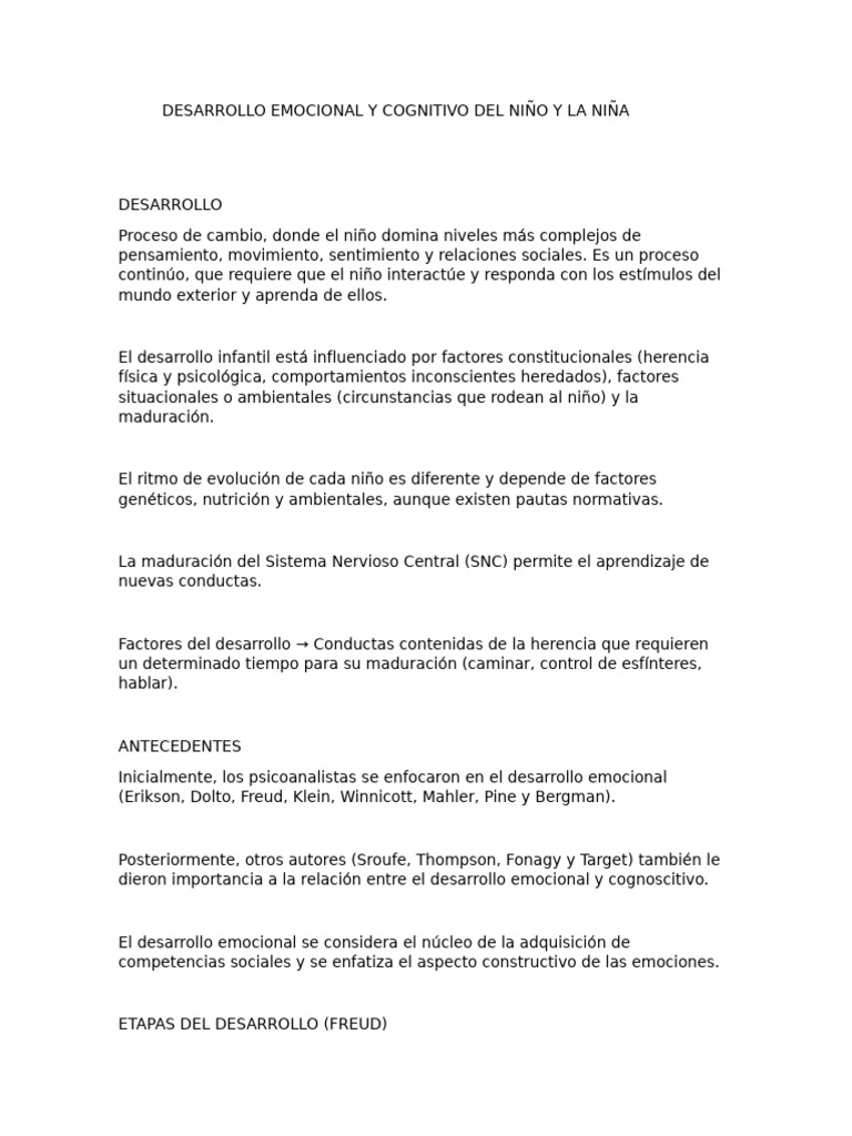 Desarrollo Emocional y Cognitivo Del Niño y La Niña | PDF | Teoría de ...