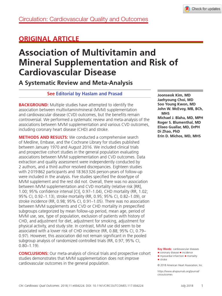 Kim Et Al 2018 Association of Multivitamin and Mineral Supplementation ...
