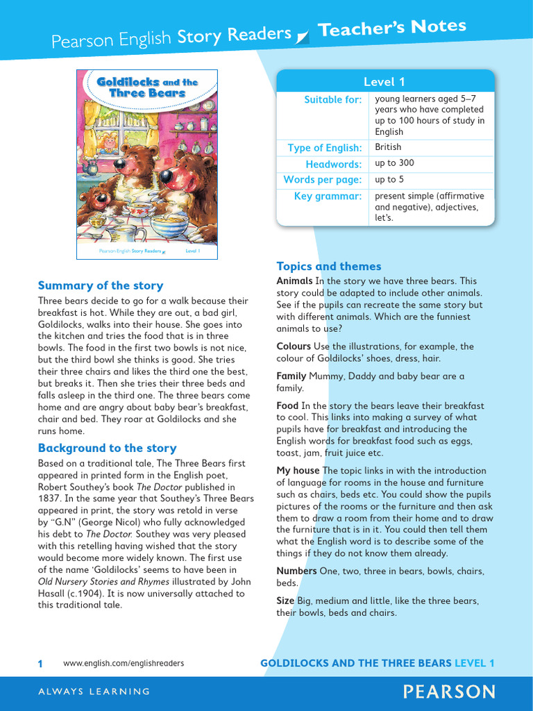 M01 L1 Goldilocks TSP 9781292225296 | PDF | Goldilocks And The Three Bears