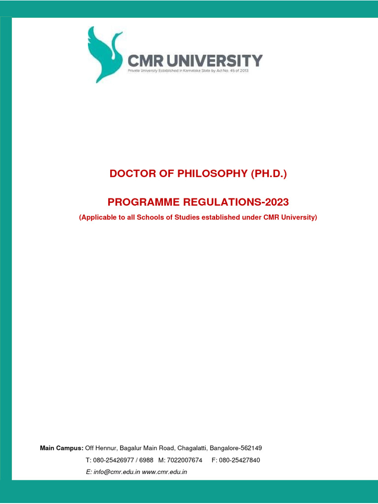 PHD Programme Regulations 2023 | PDF | Doctor Of Philosophy | Academic ...