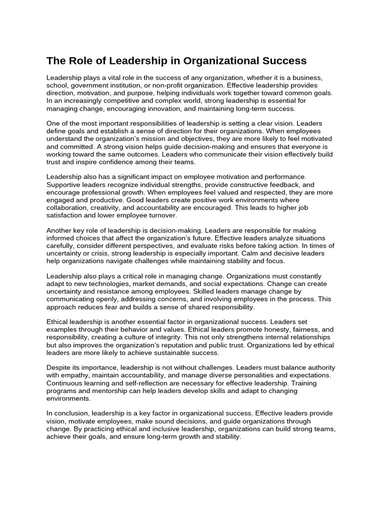 The Role of Leadership in Organizational Success | PDF | Leadership ...