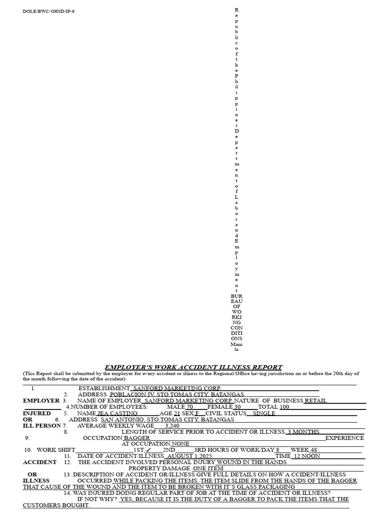 Work Accident Illness Report | PDF | Safety | Labor Relations