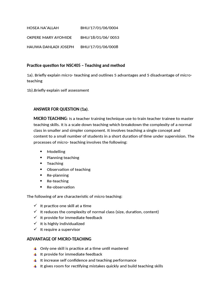 Nsc 405 Practice Question | PDF | Teachers | Teaching
