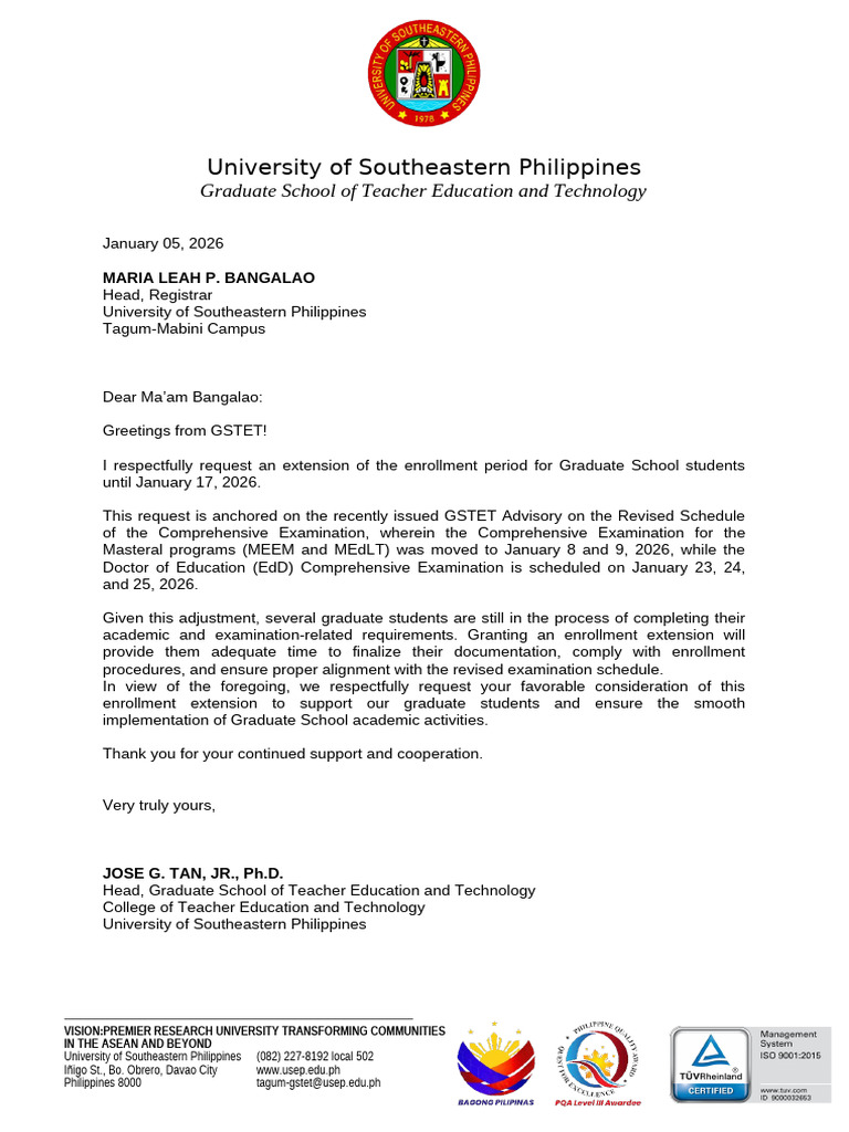 Request LEtter-Enrollment Extension Dec 17, 2026 | PDF