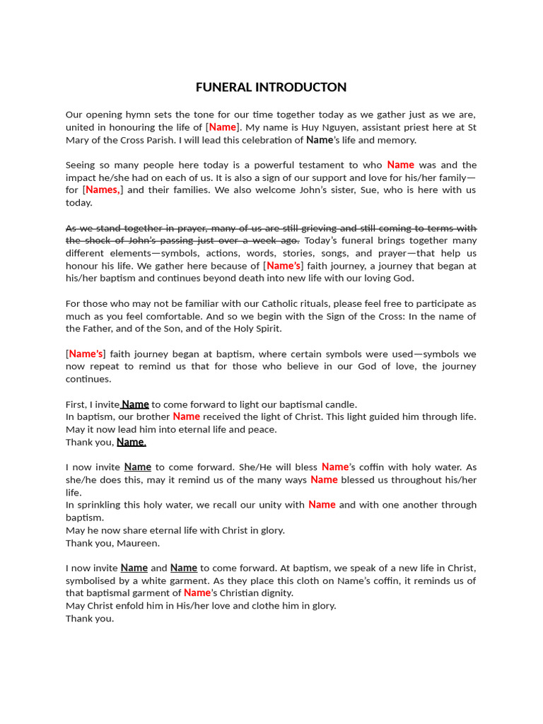 Funeral Introducton Sample | PDF | Baptism | Funeral