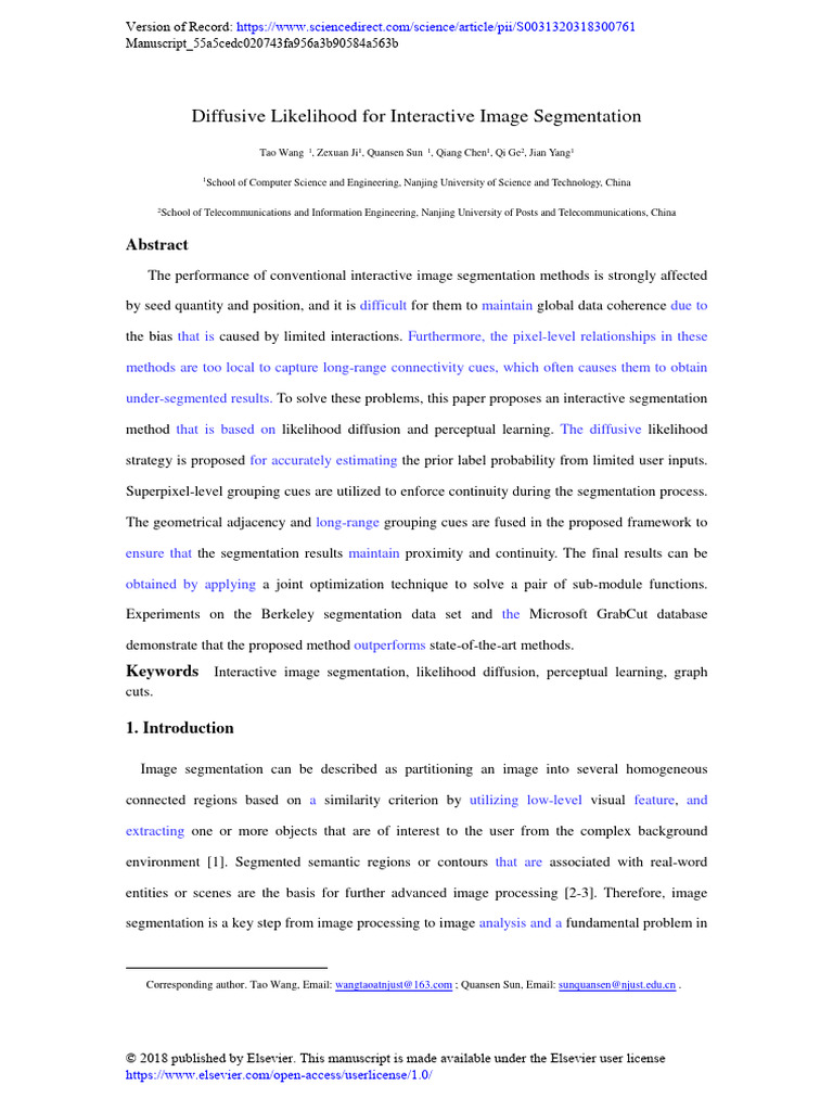 Diffusive Likelihood For Interactive Image Segmentation | PDF | Image ...