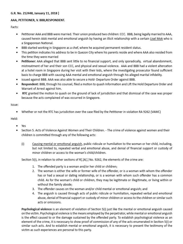 AAA vs.BBB (jurisdiction of courts over VAWC cases), | PDF ...