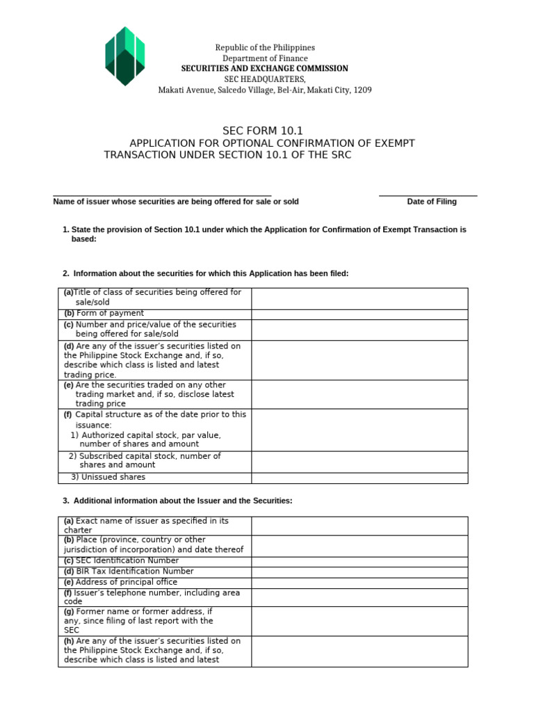 2025forms Updated SEC FORM 10.1 SEC MC11series 2025 | PDF | Securities ...