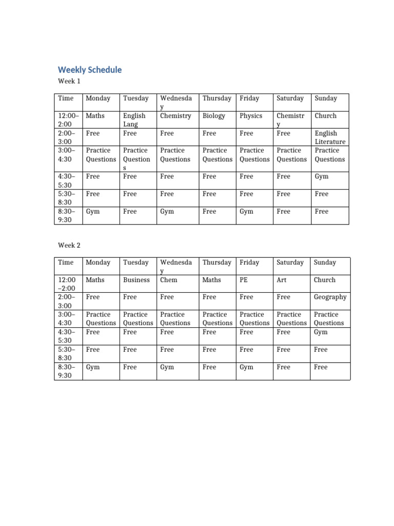 Weekly Schedule | PDF