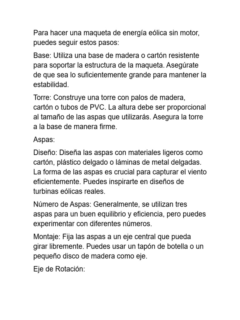 Para Hacer Una Maqueta de Energía Eólica Sin Motor | PDF | Eje ...
