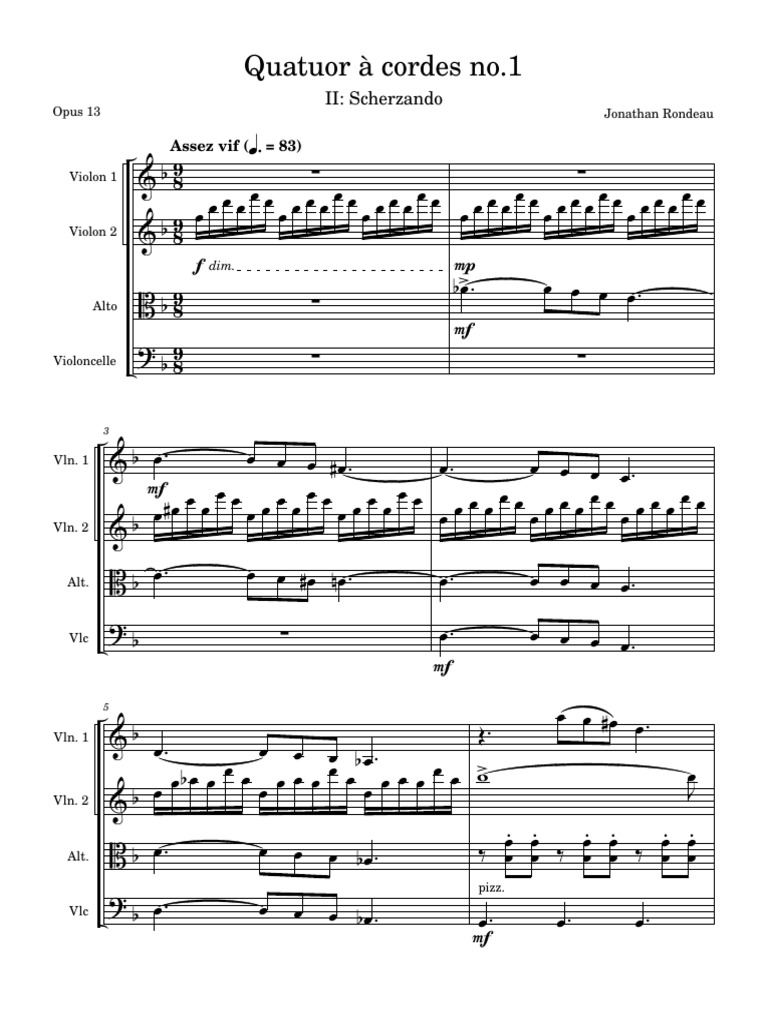 String Quartet No1 Opus 13 II Scherzando | PDF | Notation musicale