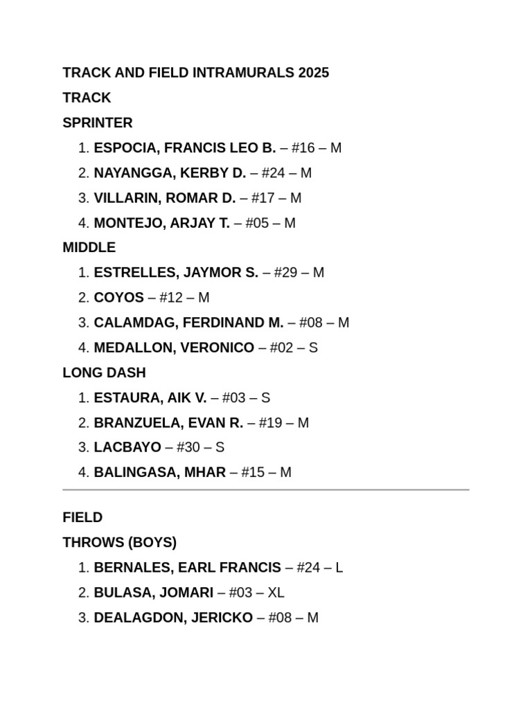 Track and Field Intramurals 2025 | PDF