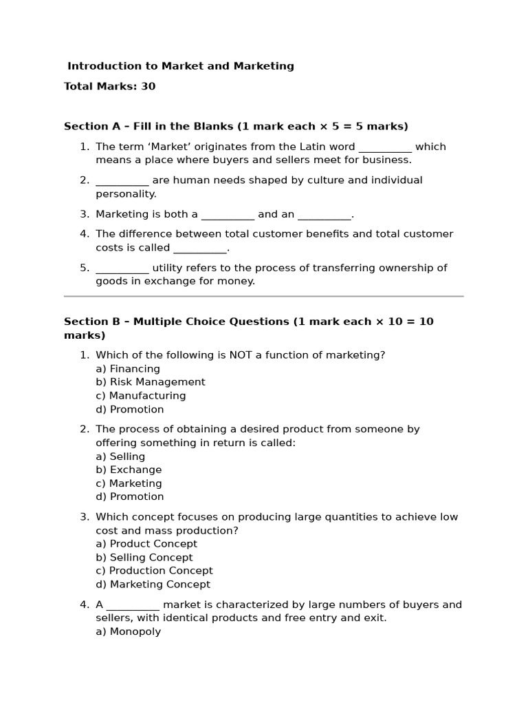Introduction to Market and Marketing-WS1 | PDF | Marketing | Utility