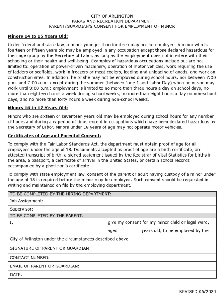 Parent Guardian Consent For Employment of A Minor | PDF | Employment ...