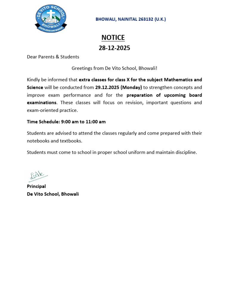 Notice For Extra Classes For Class X - 1 | PDF