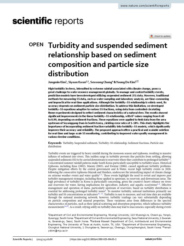 Jongmin Kim - Turbidity and Suspended Sediment Relationship Based on ...