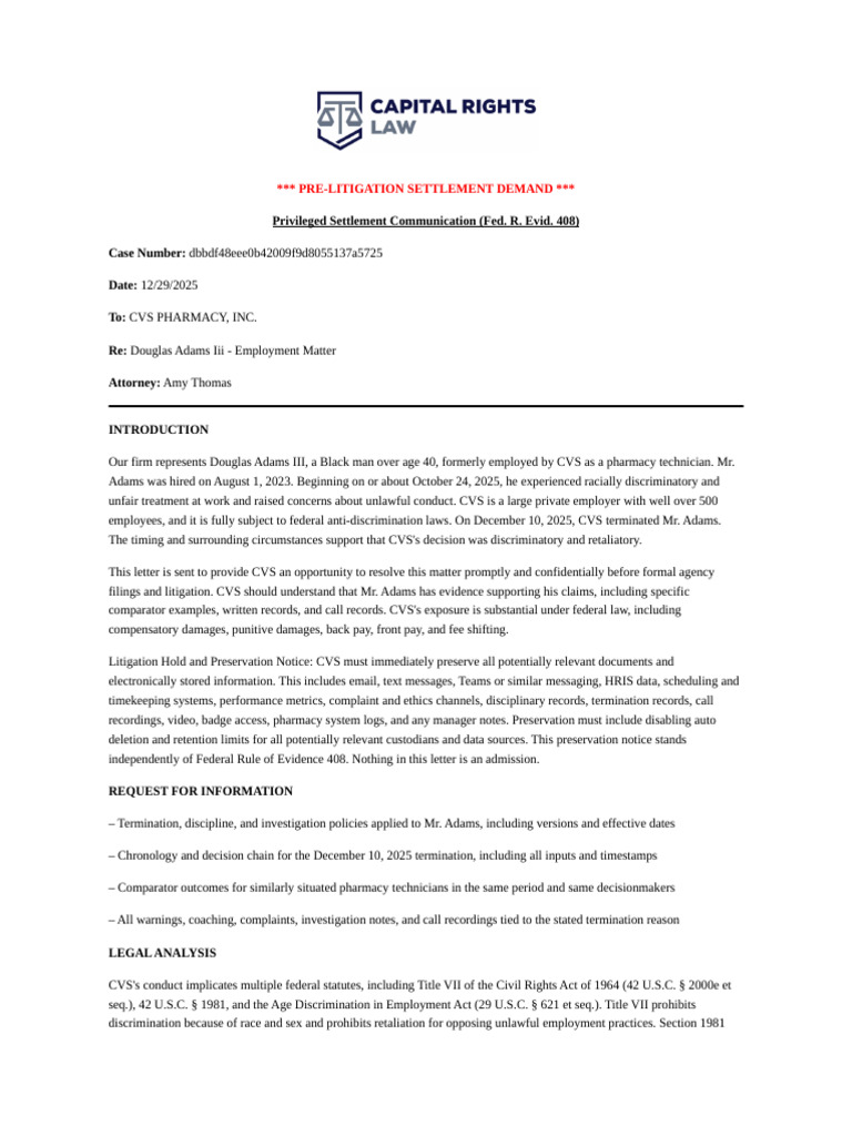 Demand Letter - Douglas Adams I | PDF | Civil Rights Act Of 1964 | Mc ...