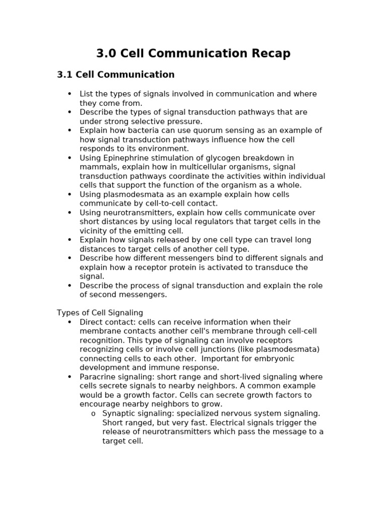 3.0 Cell Communication Recap | PDF | Cell Signaling | Mitosis