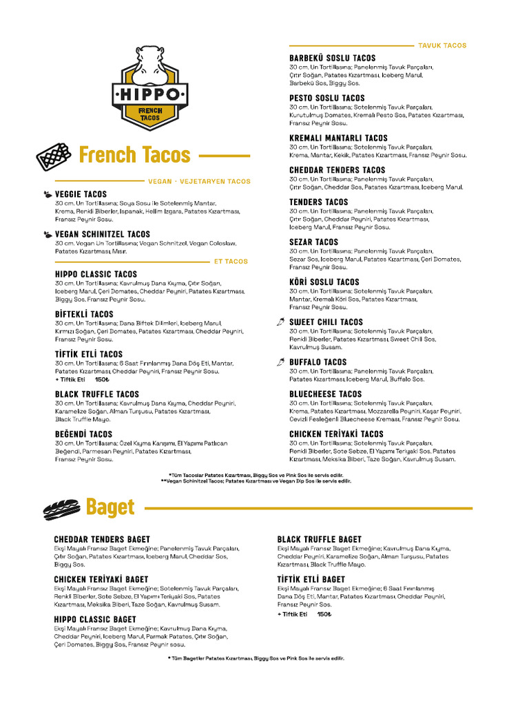 Hippo Menu a4 Fiyatsiz | PDF