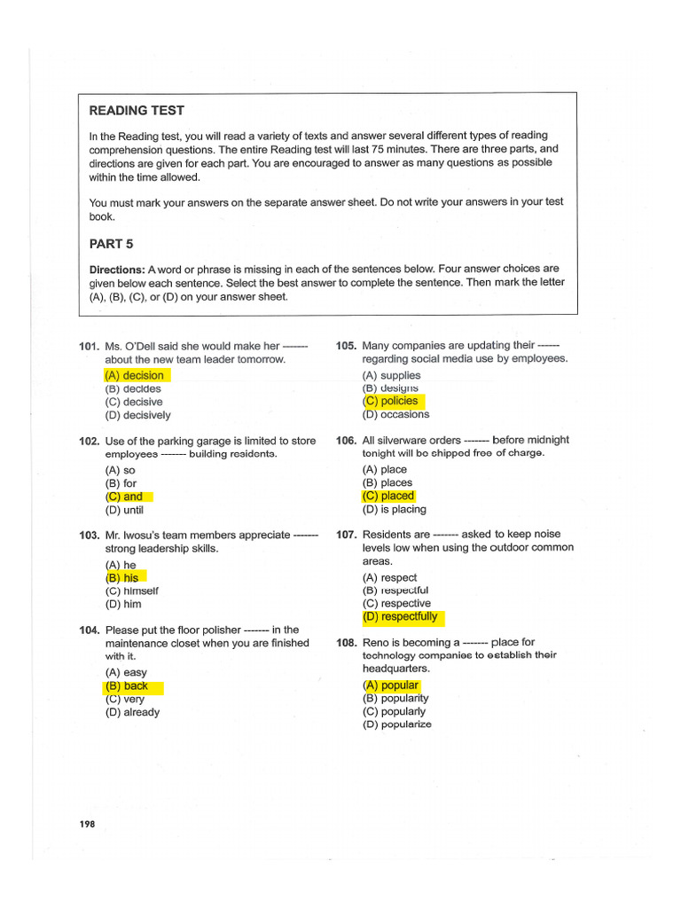 Advanced Test 3 Part 5,6 | PDF