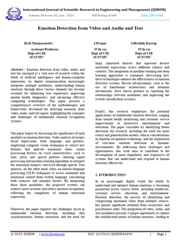 Emotion Detection From Video and Audio and Text | PDF | Emotions ...