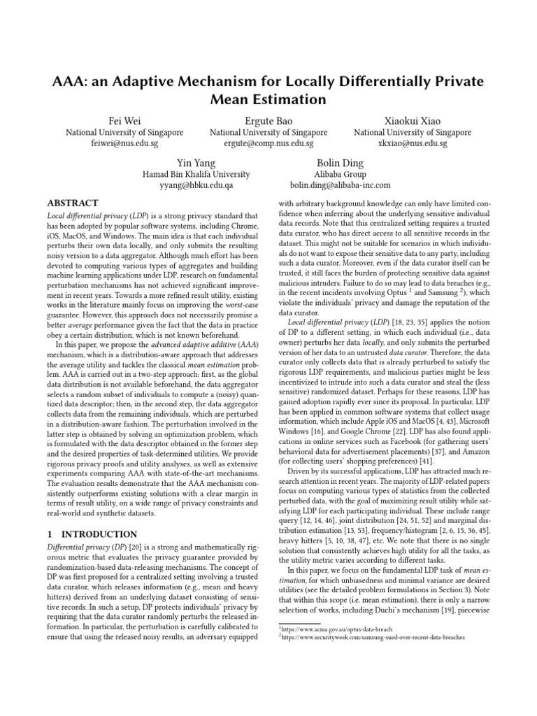 AAA: An Adaptive Mechanism For Locally Differentially Private Mean ...