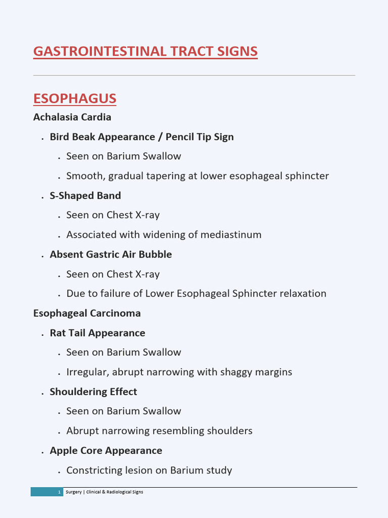 GIT Signs | PDF | Esophagus | Stomach