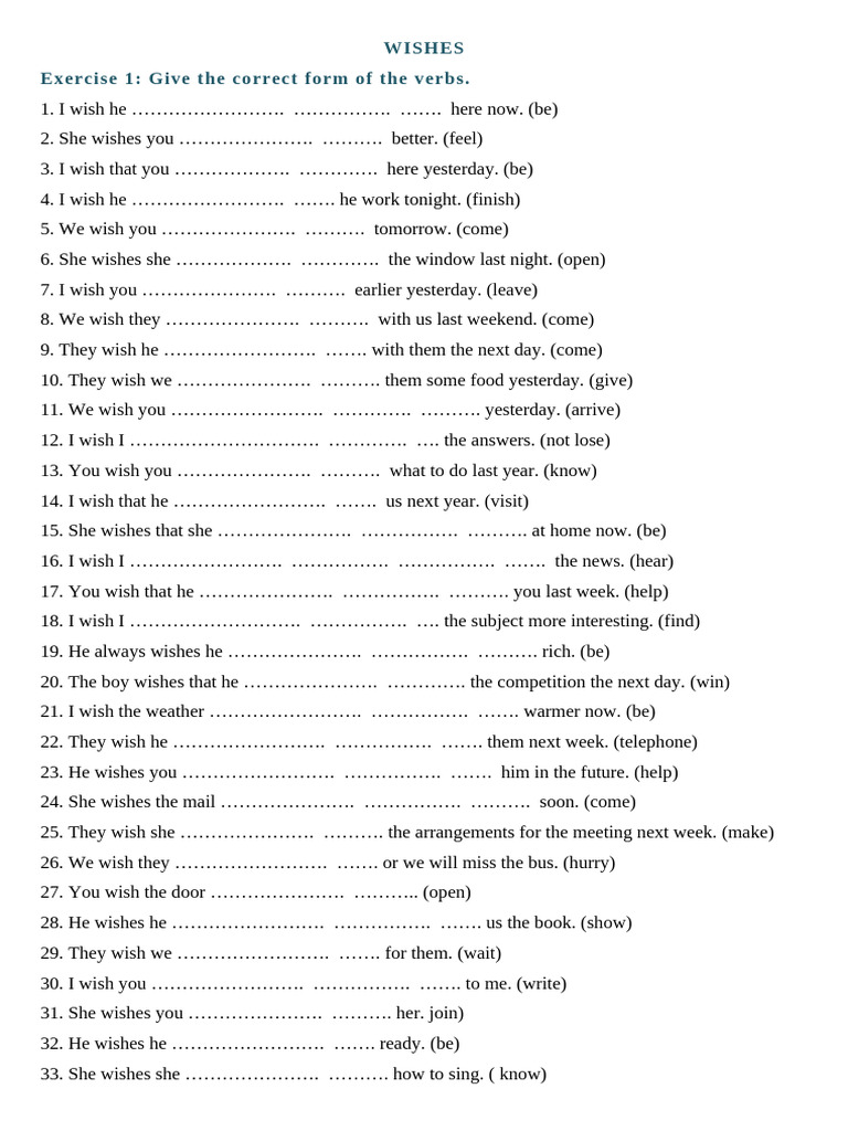 Wish Sentences Worksheet | PDF
