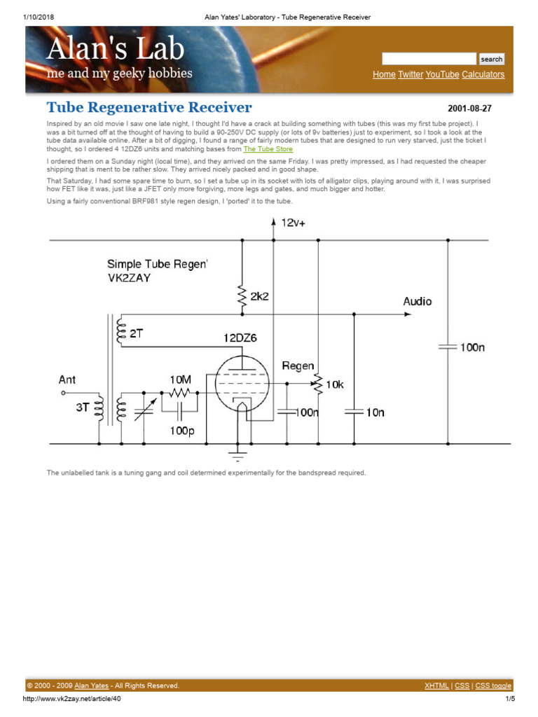Alan Yates' Laboratory - Tube Regenerative Receiver | PDF | Amplifier ...