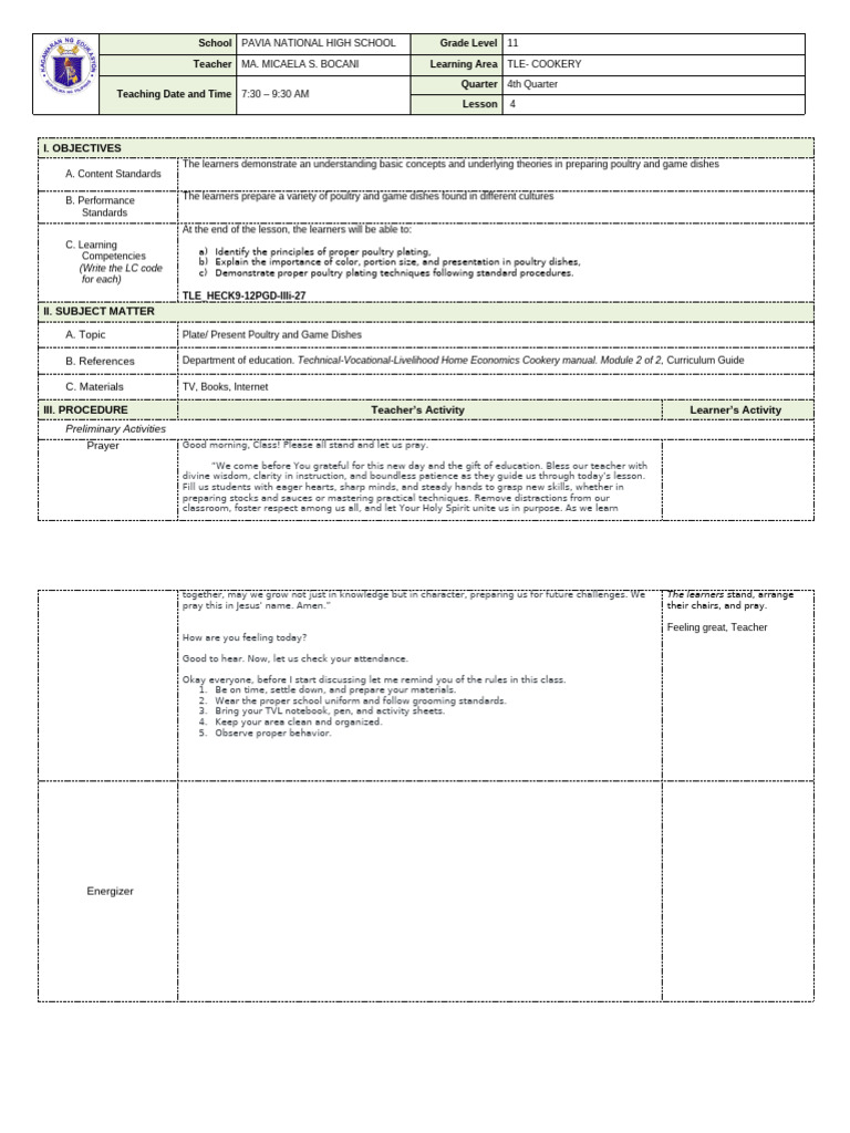 TTL 2 Lesson Plan Template | PDF | Sauce | Foods
