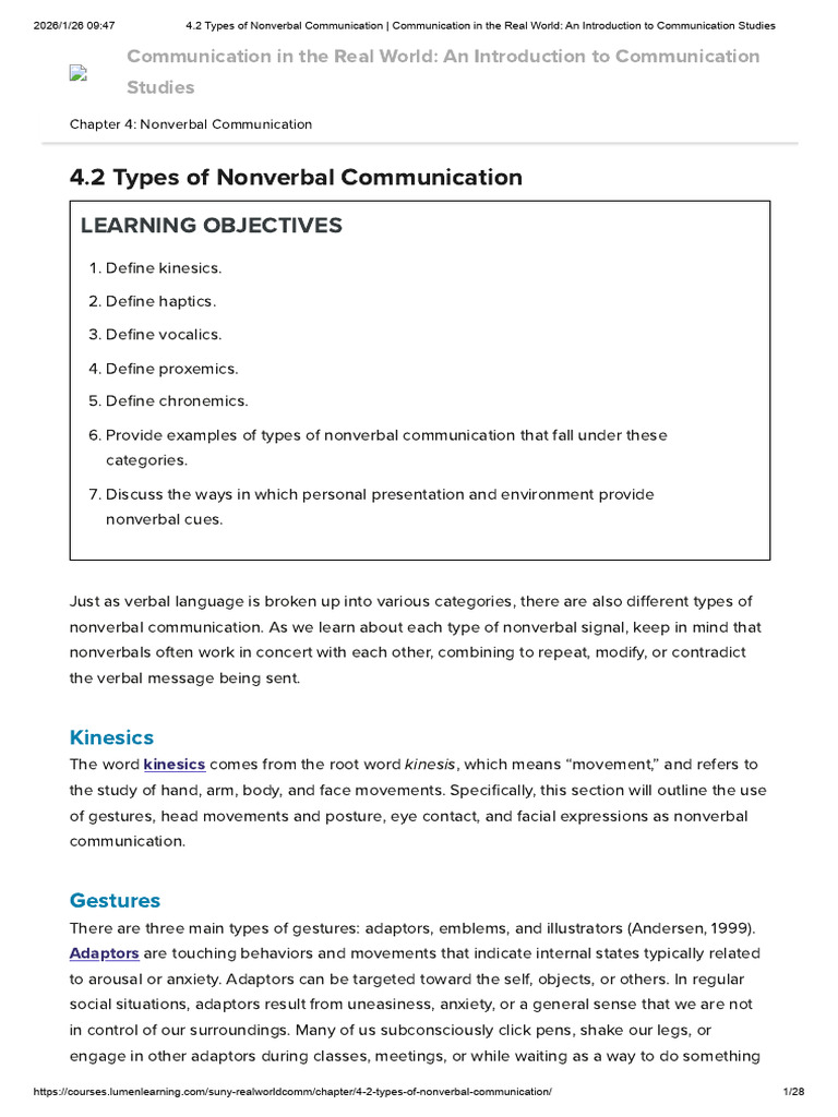 4.2 Types of Nonverbal Communication - Communication in The Real World ...