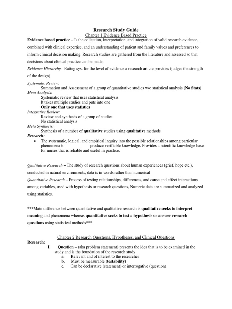 Chapter 1 Evidence Based Practice: Research Study Guide | PDF ...