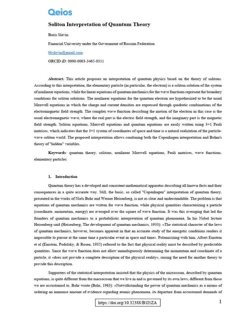 Soliton Interpretation of Quantum Theory | PDF | Wave Function ...