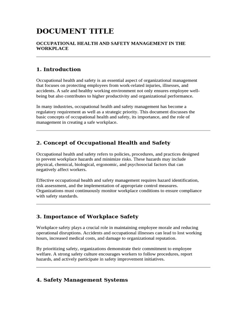 Occupational Health and Safety Management in The Workplace | PDF ...