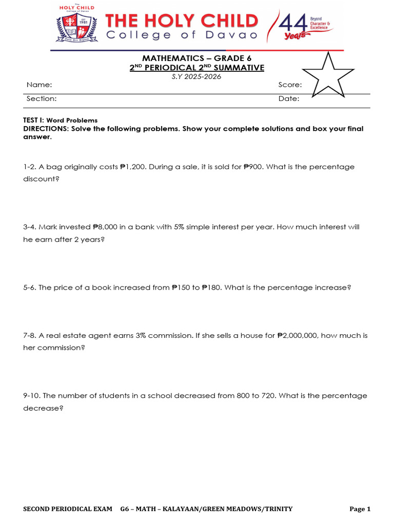 Math 6 - 2nd Periodical 2nd Summ | PDF