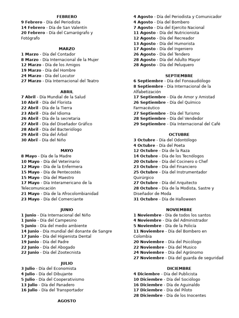 Fechas Especiales 2026 | PDF