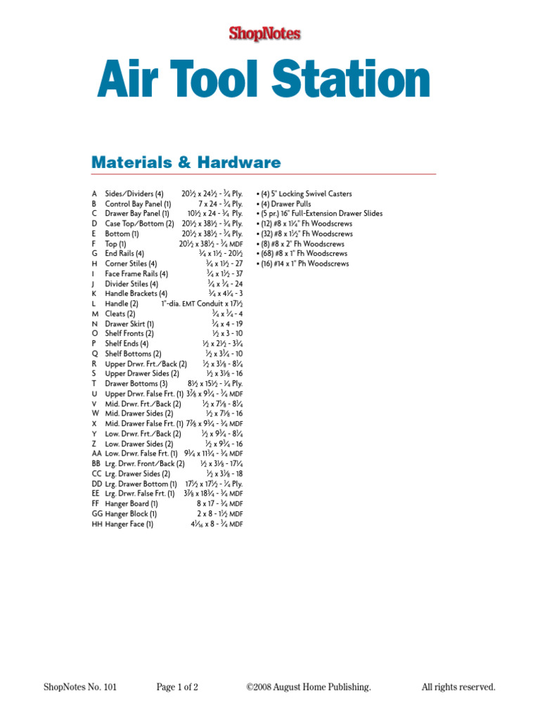 ShopNotes #101 - Air Tool Station (Cutting Diagram) (Online Extra) | PDF