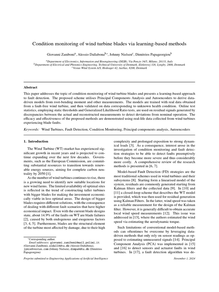 Condition Monitoring of Wind Turbine Blades Via Learning-Based Methods ...