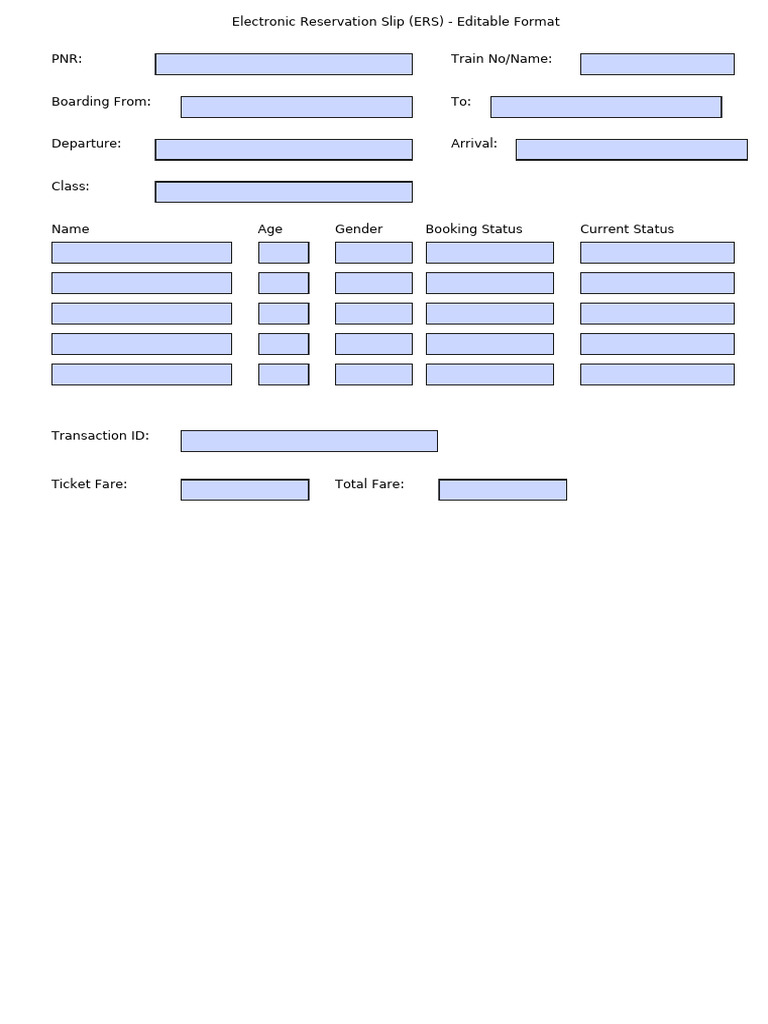 IRCTC Editable Form | PDF