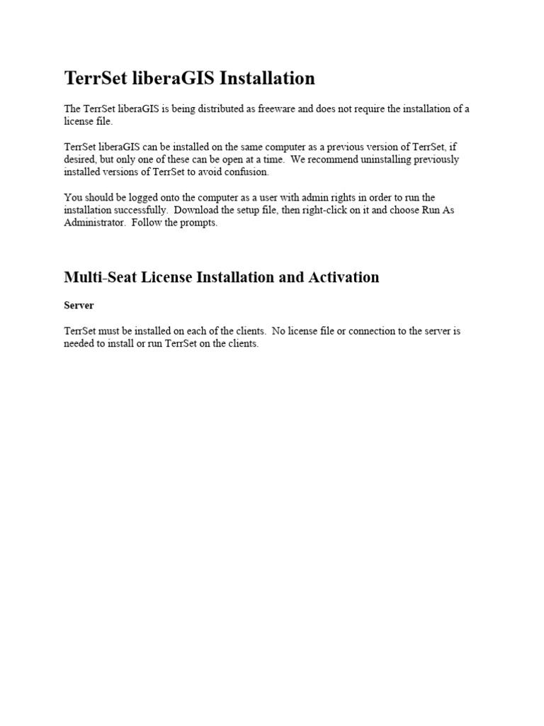 TerrSet LiberaGIS (v20.00) Installation Instructions | PDF
