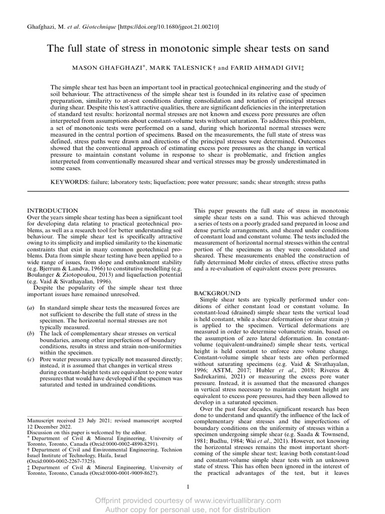 Ghafghazi Talesnickand Givi Geotechnique 2023 | PDF | Stress (Mechanics ...