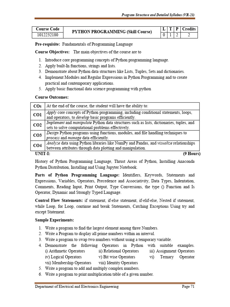 VR23 - Syllabus II - II - Python | PDF | Python (Programming Language ...