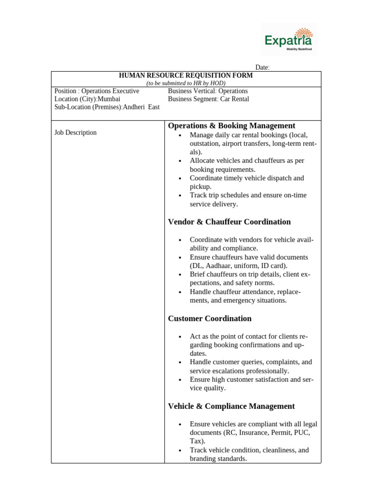 HR Requisition Form - Operations Executive | PDF | Business